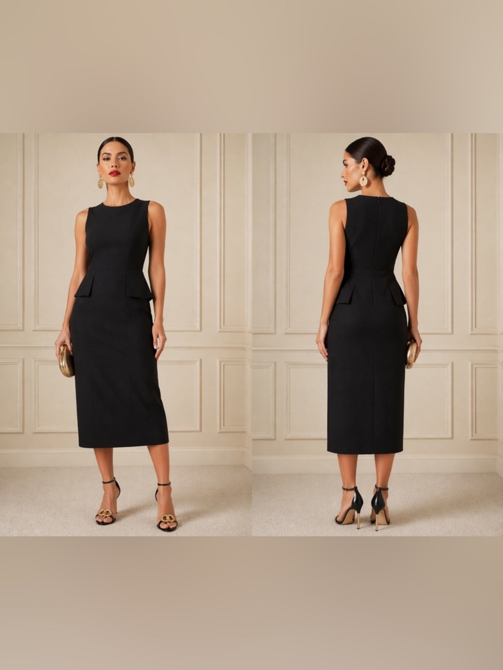 Banana Republic Black Sleeveless Peplum Midi Dress